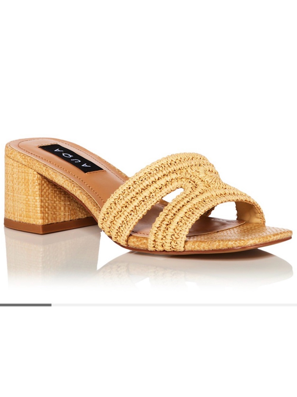 Aqua Woven Tan Braided Block Heel Mules